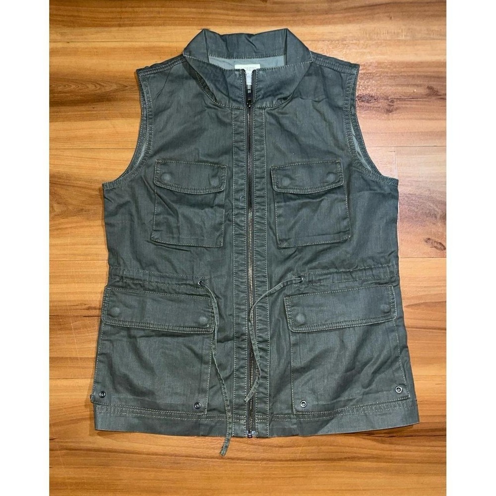 Womens J.Crew Utility Hiking Drawstring Olive Green Sleeveless Vest Jacket